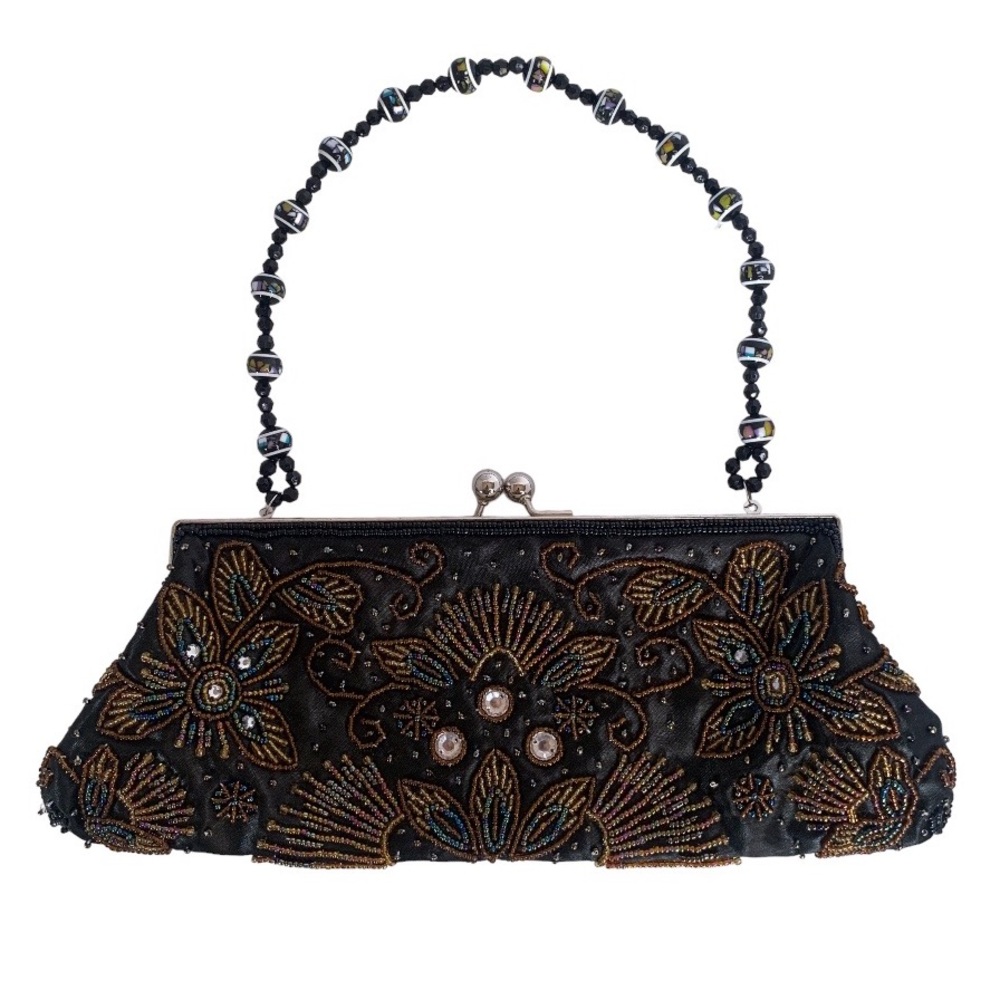 NEW Bisou Bisou by Michele Bohbat Beaded Clutch Wristlet Small Handbag Black